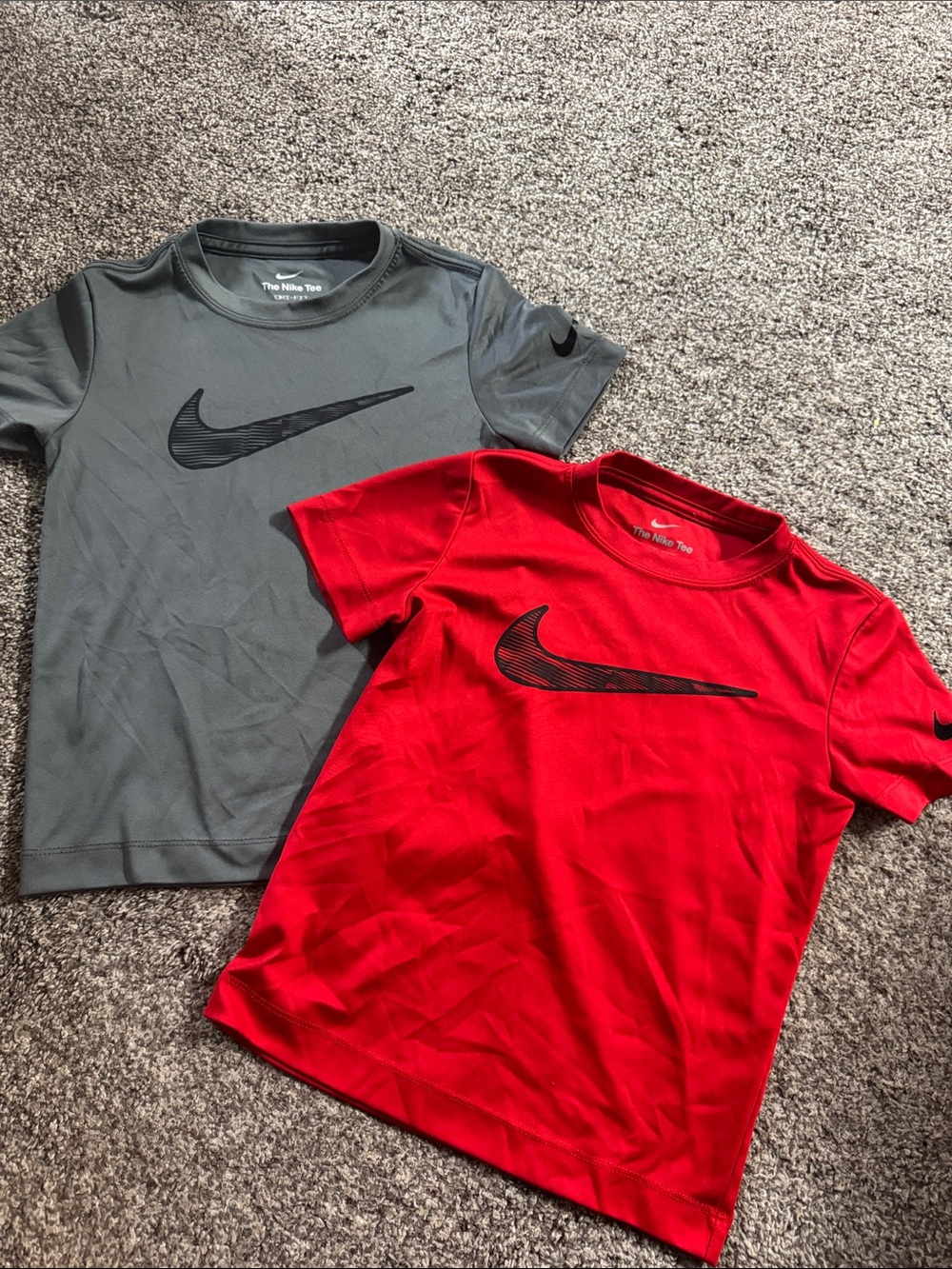 Nike Kids Short Sleeve Tee - Red & Gray with Black Swoosh Dri Fit Boys 5